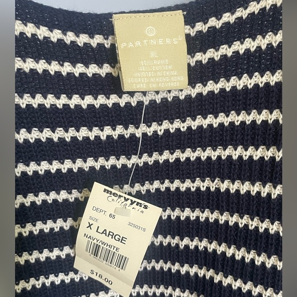 NWT Vintage Partners XL Navy White Striped Knit Tank Top Cotton blend Scoop Neck - Picture 4 of 9